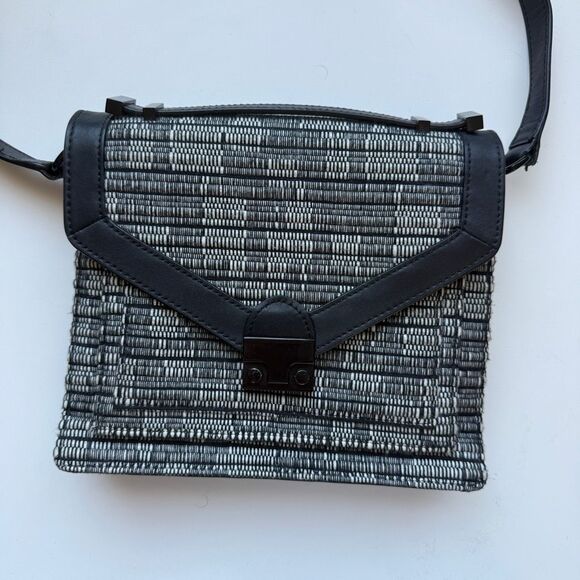 EUC Loeffler Randall Envelope Shoulder/Crossbody Bag, Black Leather & Tweed - Picture 2 of 11